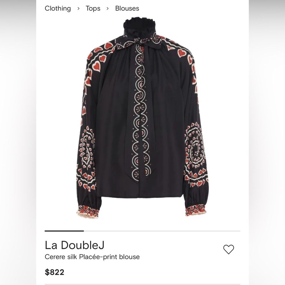 LA DoubleJ Black Blouse with Red and White Heart TrimLa DoubleJ heart blouse Sm